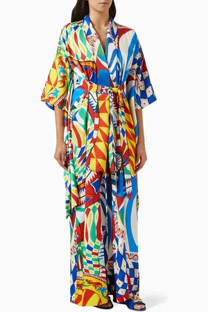Dolce & Gabbana Carreto Print Kimono Robe in Silk Charmeuse