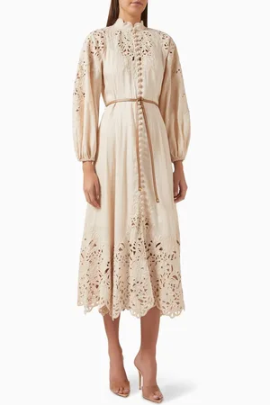 ZIMMERMANN Wylie Embroidered Billow Midi Dress in Linen