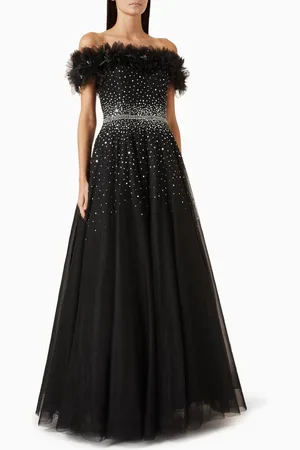 BASIX Embellished Off-shoulder Gown in Tulle