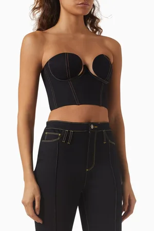 Nensi Dojaka Strapless Crop Corset Top in Denim