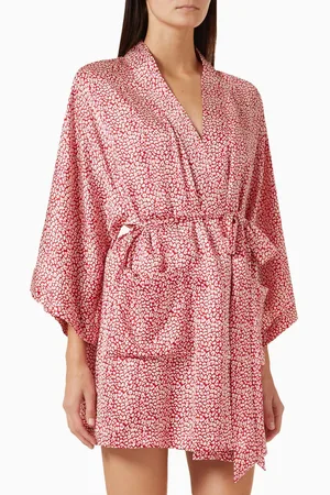 Eberjey Inez Printed Short Robe in Silk