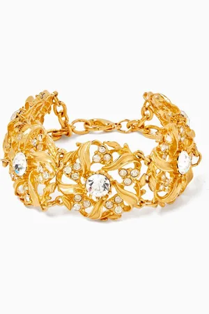 Susan Caplan 1980s Rediscovered Crystal Ornate Bracelet in -plated Metal