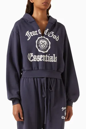 FEAR OF GOD Crest Logo V-neck Cropped Hoodie in Fleece