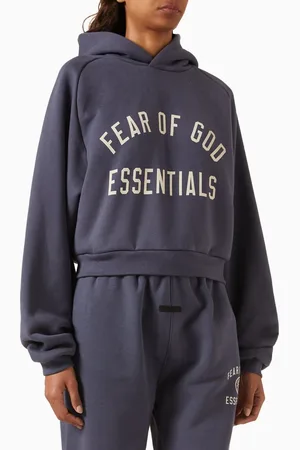 FEAR OF GOD Logo Cropped Hoodie in Core Fleece