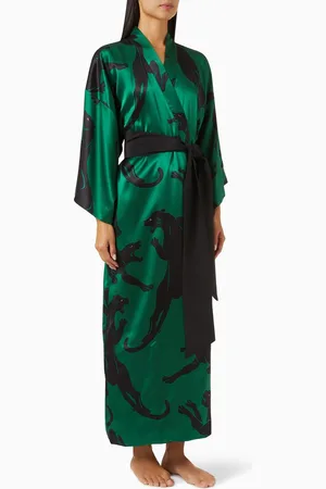 Olivia von Halle Queenie Panther Robe in Silk-satin