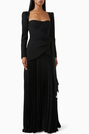 Tuvanam Gathered-front Long-sleeve Gown in Crepe