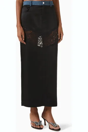 BLUMARINE Lace Midi Skirt in Satin & Denim