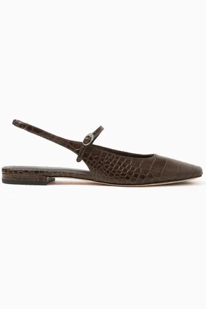 Reformation Claire Slingback Mules in Croc-embossed Leather
