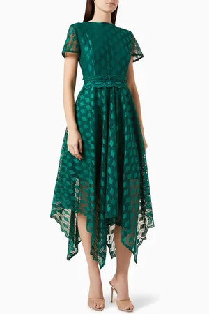 Mimya Handkerchief-hem Midi Dress in Lace