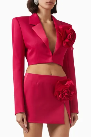 AREA Crop Flower Corsage Blazer in Wool