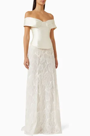 Sandra Mansour Horizon Haze Maxi Dress in Satin & Lace