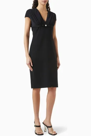 VERSACE Plunge-neck Midi Dress in Stretch Cady