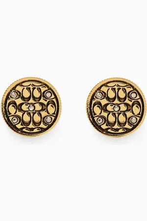 Coach Quilted C Coin Stud Earrings in -tone Brass