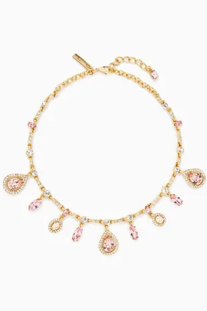 Oscar de la Renta Multi-crystal Necklace in Gold-tone Pewter