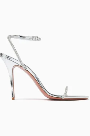 Amina Muaddi Diamanté 105 Sandals in Metallic Leather