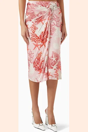 VERSACE Barocco Sea Gathered Skirt in Stretch Jersey
