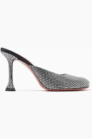 Amina Muaddi Iris 95 Crystal Mules in Satin