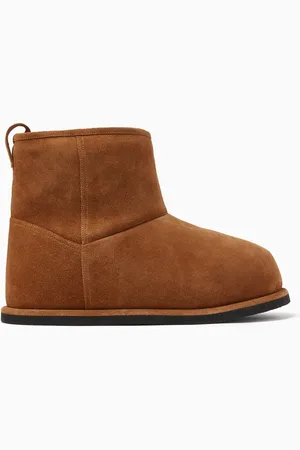 Amina Muaddi Heidi Boots in Shearling & Suede