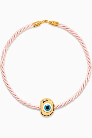Timeless Pearly Evil Eye Pendant Necklace in 24kt Gold-plated Brass