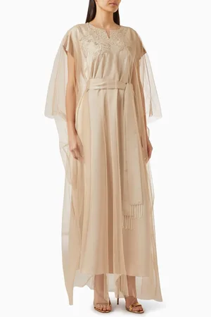 SHATHA ESSA Abstract Embroidered Kaftan in Silk