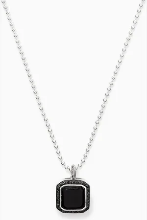 L´Atelier Square Onyx and Diamond Necklace in Sterling Silver