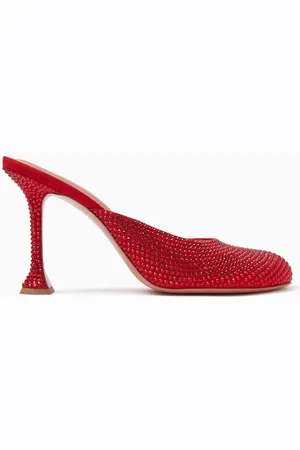 Amina Muaddi Iris 95 Crystal Mules in Suede