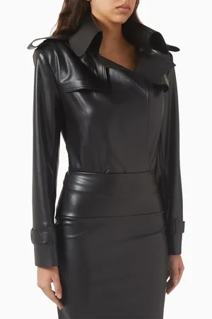 Norma Kamali Double-breasted Trench Bodysuit in PU