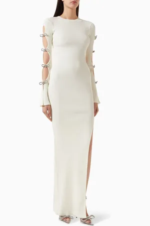 Mach & Mach Crystal-bow Knit Maxi Dress in Viscose Blend