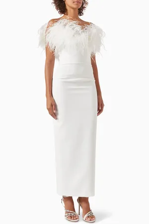 Ilkyaz Ozel Lena Feather-trim Maxi Dress in Crepe