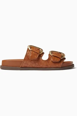 Schutz Buckle Woven Sandals in Leather