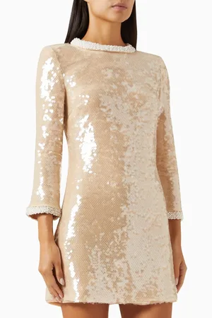Self-Portrait Sequin-embellished Pearl-trim Mini Dress
