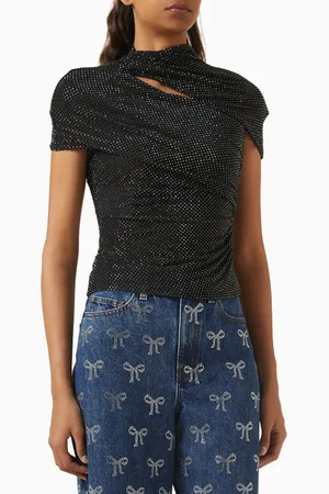 Self-Portrait Rhinestone Cut-out Top in Mesh