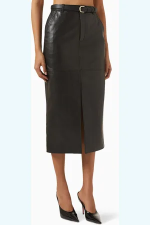 Self-Portrait Belted Midi Skirt in Leather