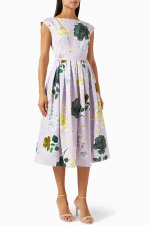 Erdem Boat Neck Midi Dress in Cotton Faille