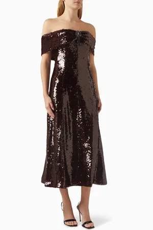 Self-Portrait Off-shoulder Sequin-embellished Midi Dress