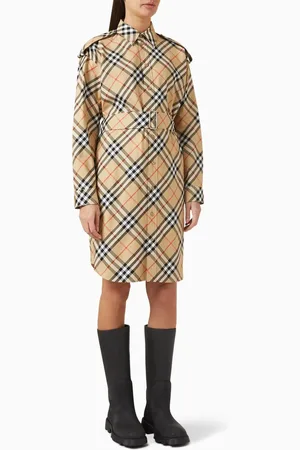 Burberry Check Belted Midi Dress in Cotton