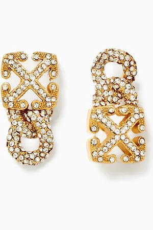 OFF-WHITE Arrow Chain Crystal Drop Earrings in Brass
