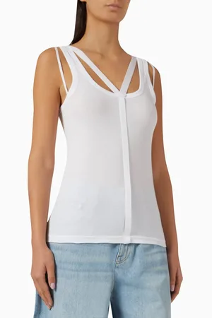 Helmut Lang Strap Racerback Tank Top in Pima Cotton Blend
