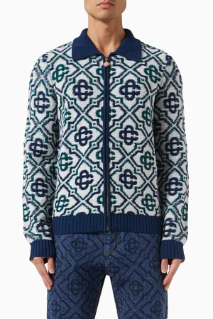 Casablanca Monogram Knit Zip Sweater in Wool-blend