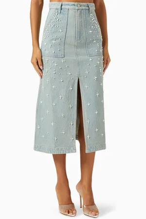 Sea New York Perlette Embellished Midi Skirt in Denim