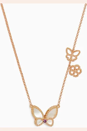 Damas Farfasha Butterfly Petali del Mare & Amethyst Necklace in 18kt