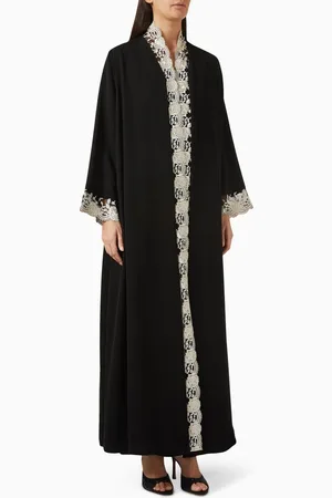 Hessa Falasi Lace-trimmed Abaya in Nida Fabric