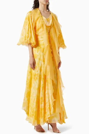 Mandira Wirk Ditsy Aster-print Jumpsuit & Cape in Satin & Chiffon