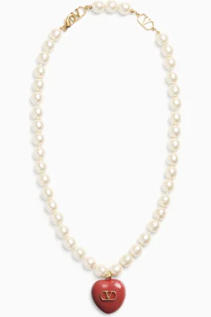 VALENTINO GARAVANI Coeur Royal Pearl & Enamel Necklace in Gold-tone Metal