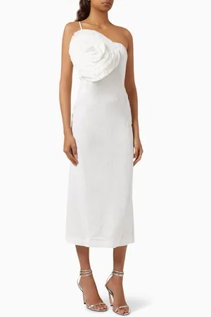 BLUMARINE Rose-appliqué Midi Dress in Gabardine
