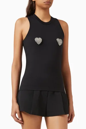 BLUMARINE Embellished Heart Tank Top in Cotton Jersey