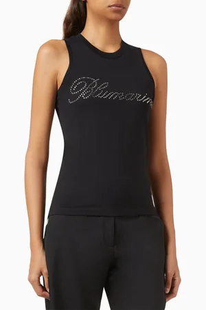 BLUMARINE Embellished Logo Tank Top in Cotton Jersey