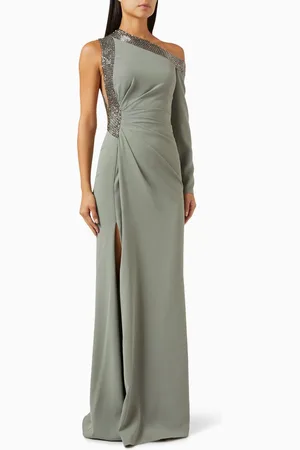 GEMY MAALOUF Crystal-embellished Asymmetric Dress in Crepe