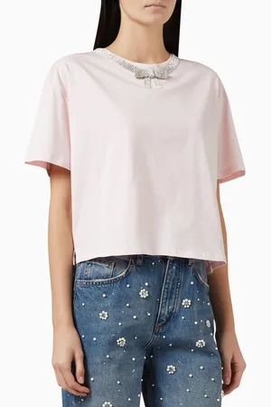 Maje Rhinestone-bow T-shirt in Cotton