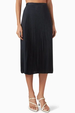 THEORY Pleated Midi Skirt in Textured Satin